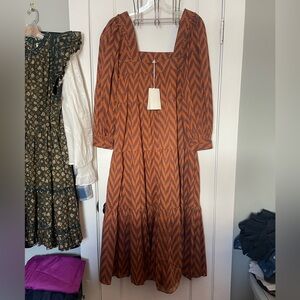 Ulla Johnson Chevron Patterned Brown Dress size 6. NWT